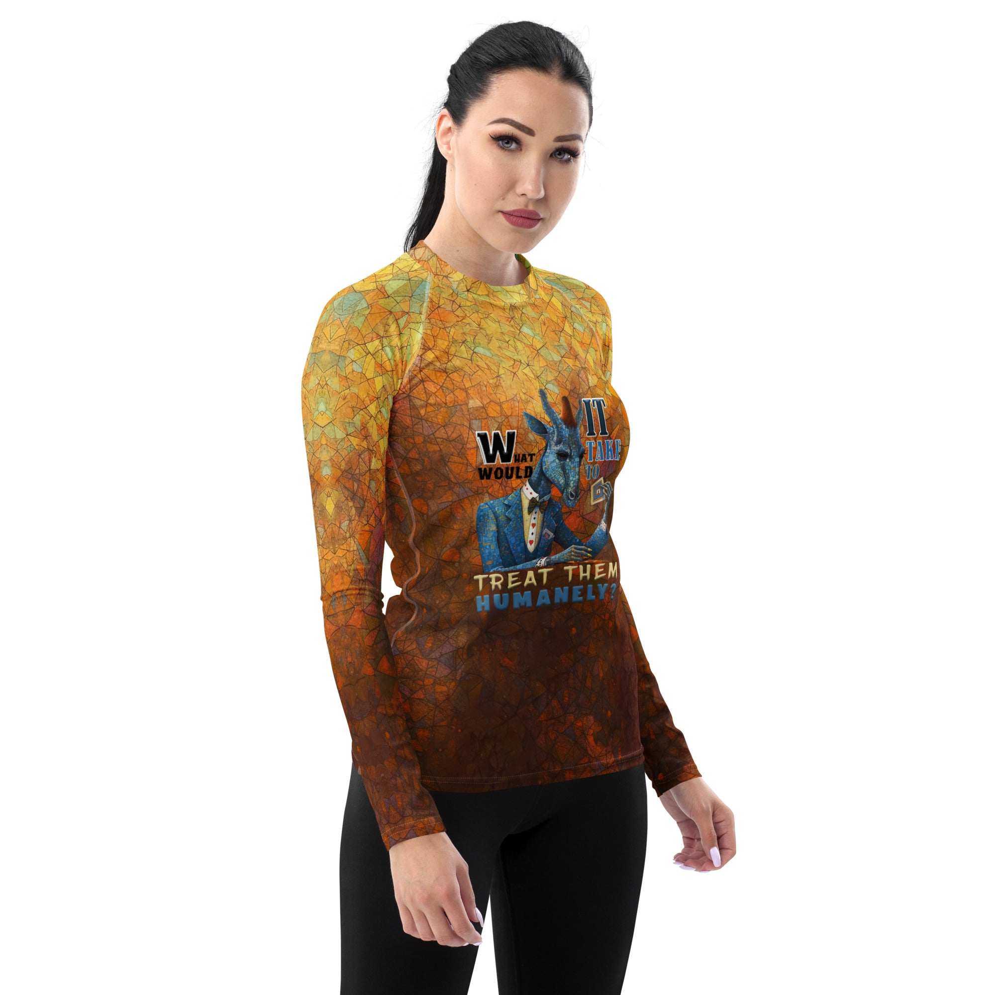 Back view of woman in Lively Lion Pride Women's Rash Guard