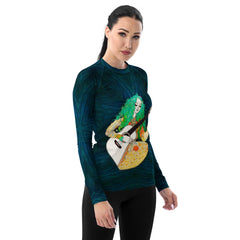 Back view of Retro Revival Women's Rash Guard showcasing UV protection