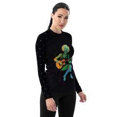 Front view of Petal Perfection Women's Rash Guard with vibrant floral design.