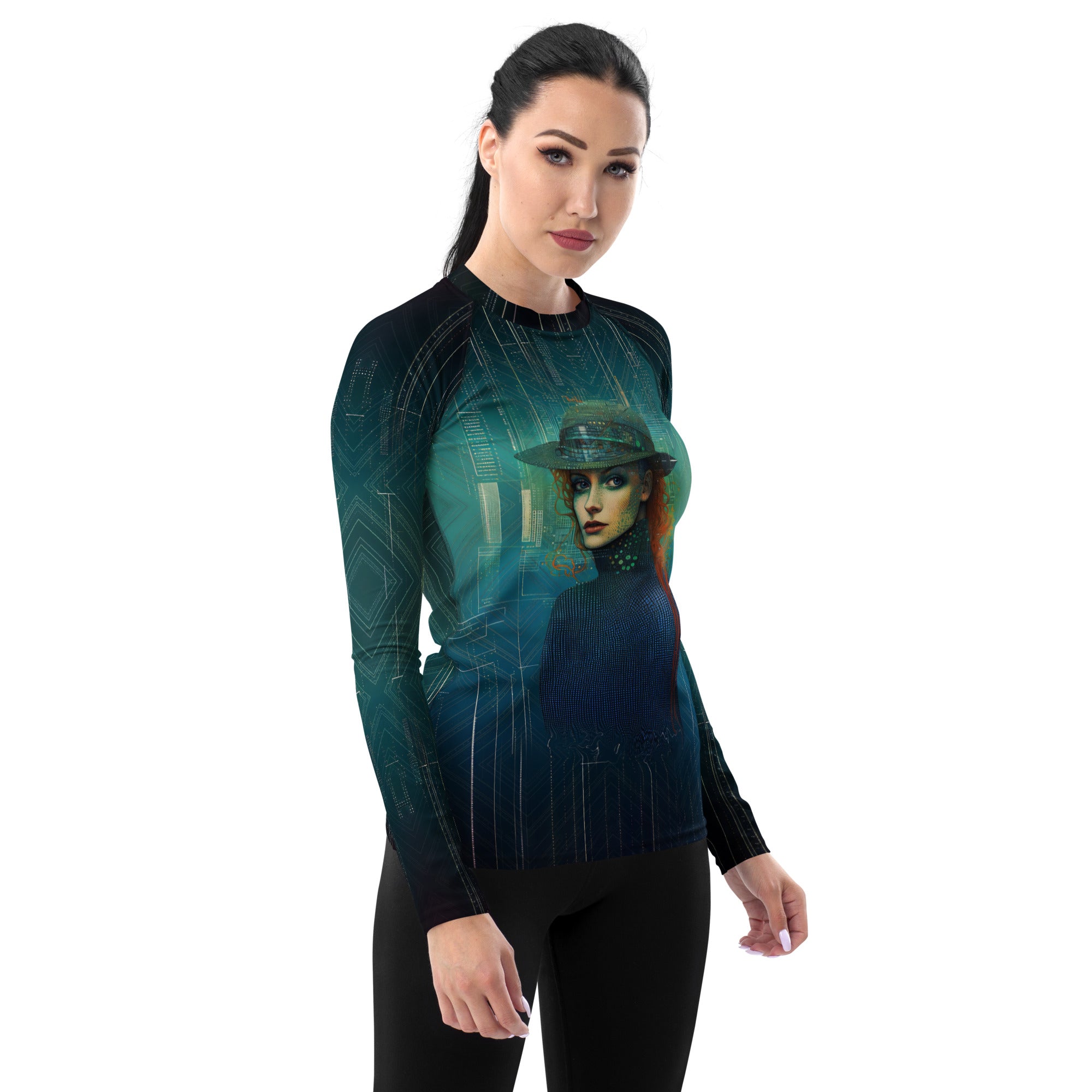 Stylish Horizon's Embrace women's rash guard for swimming and surfing