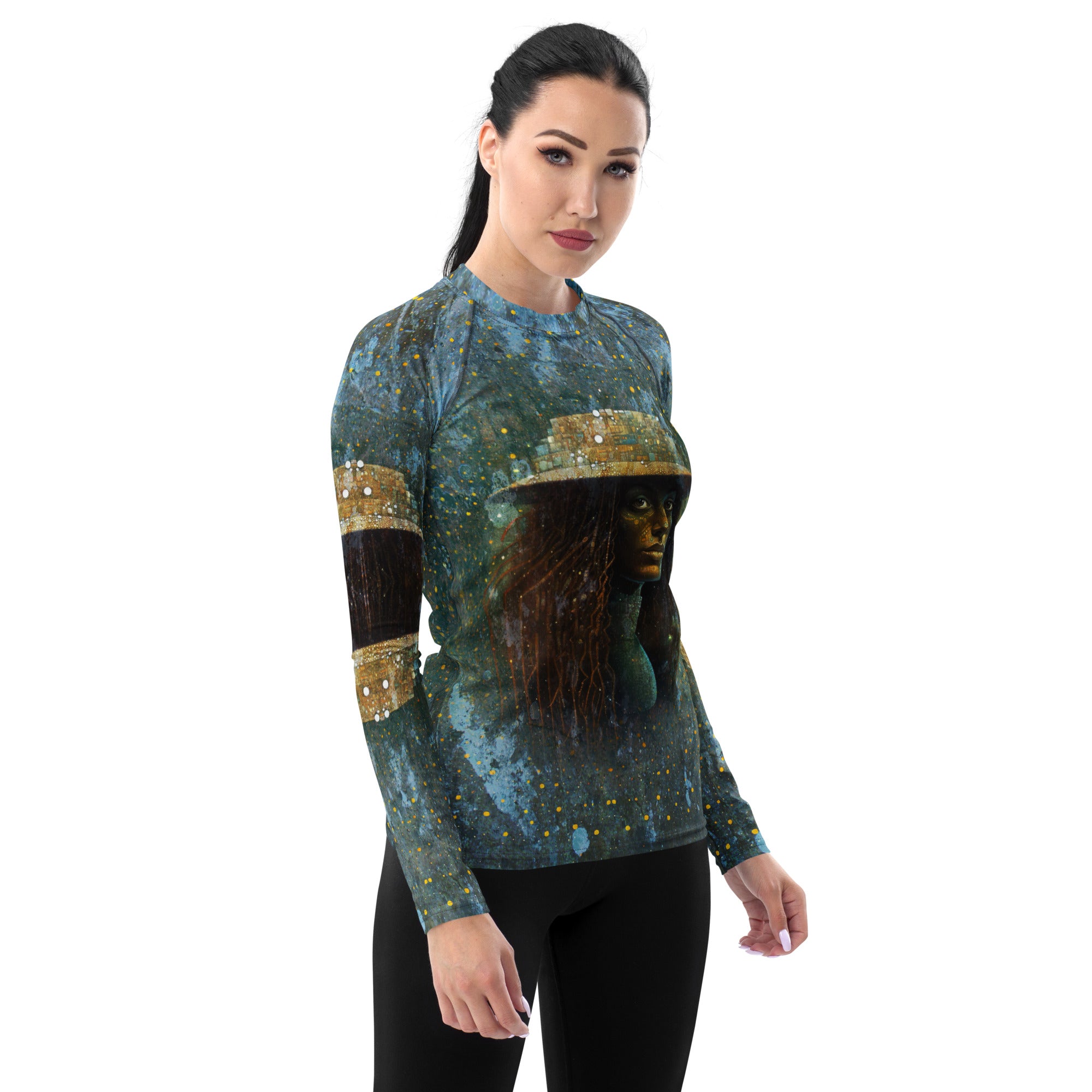 Ocean Odyssey Rash Guard with vibrant ocean-themed print.