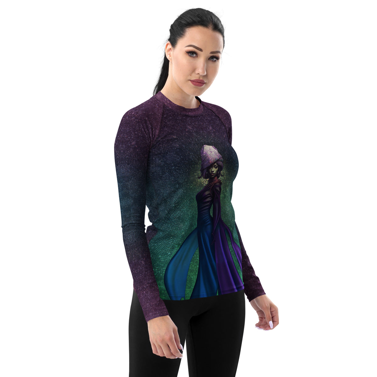 Urban Escape All-Over Print Women's Rash Guard front view.