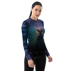 Cosmic Cascade All-Over Print Women's Rash Guard pattern close-up.