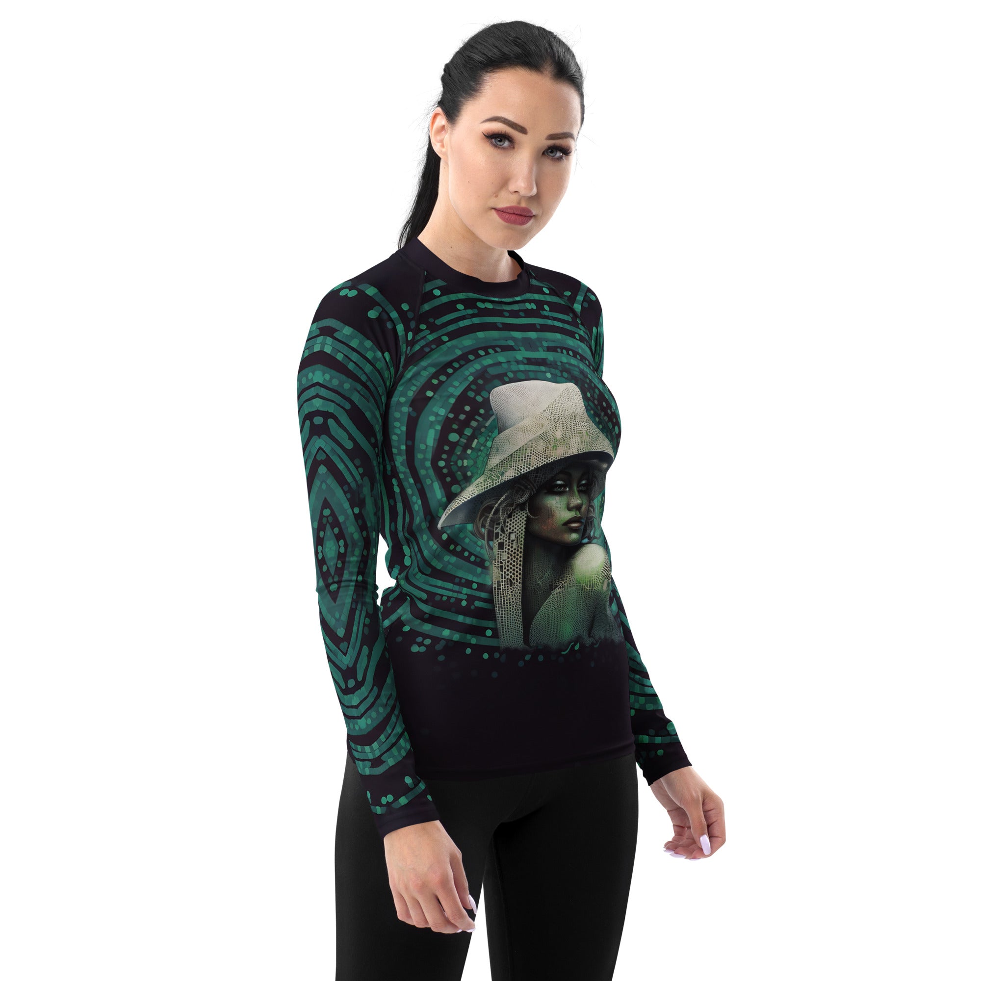 Dreamscape All-Over Print Women's Rash Guard pattern close-up.