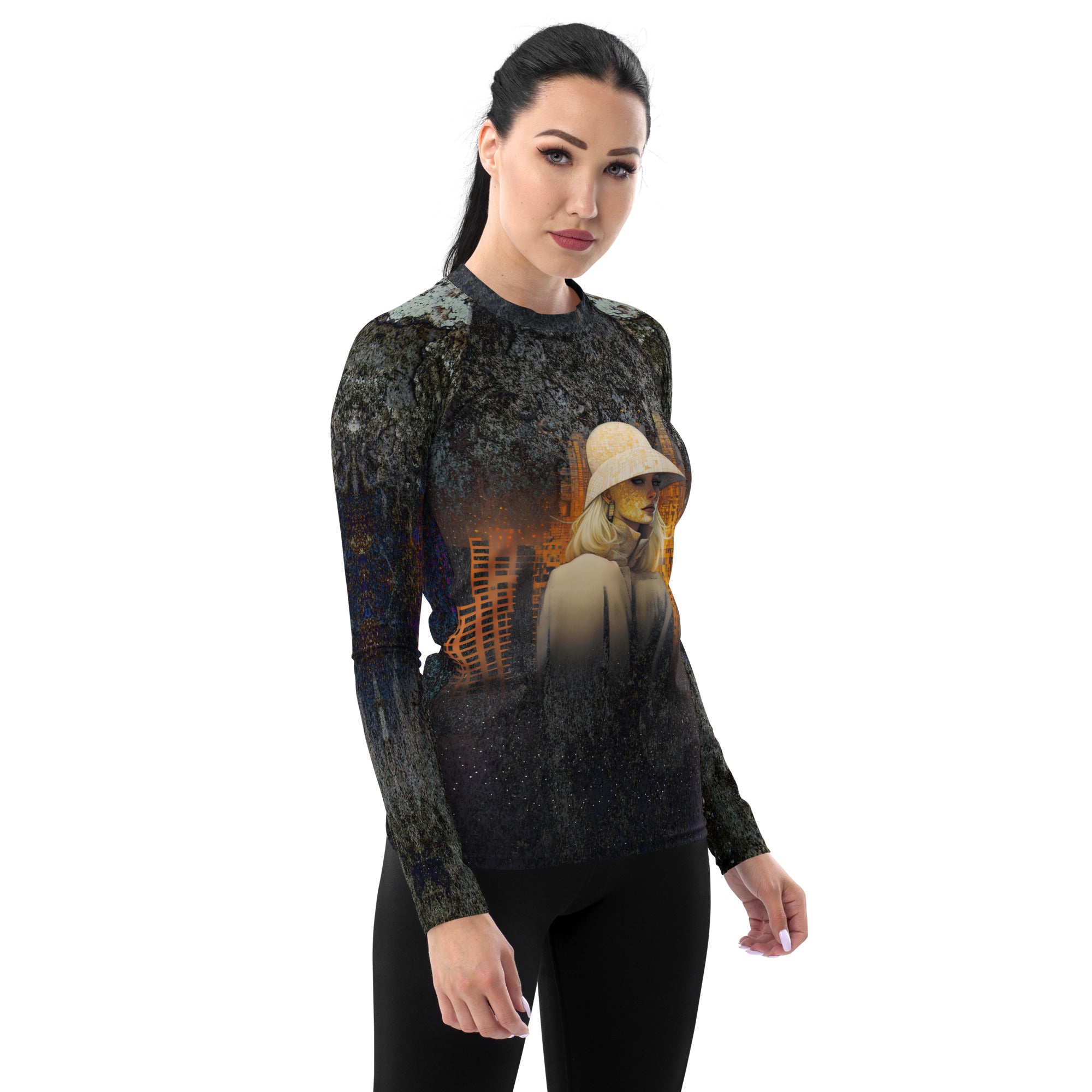 Galactic Dreams All-Over Print Women's Rash Guard front view.