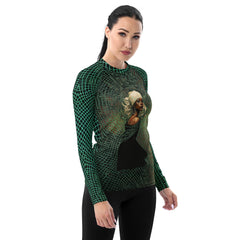 Floral Essence All-Over Print Women's Rash Guard floral pattern close-up.