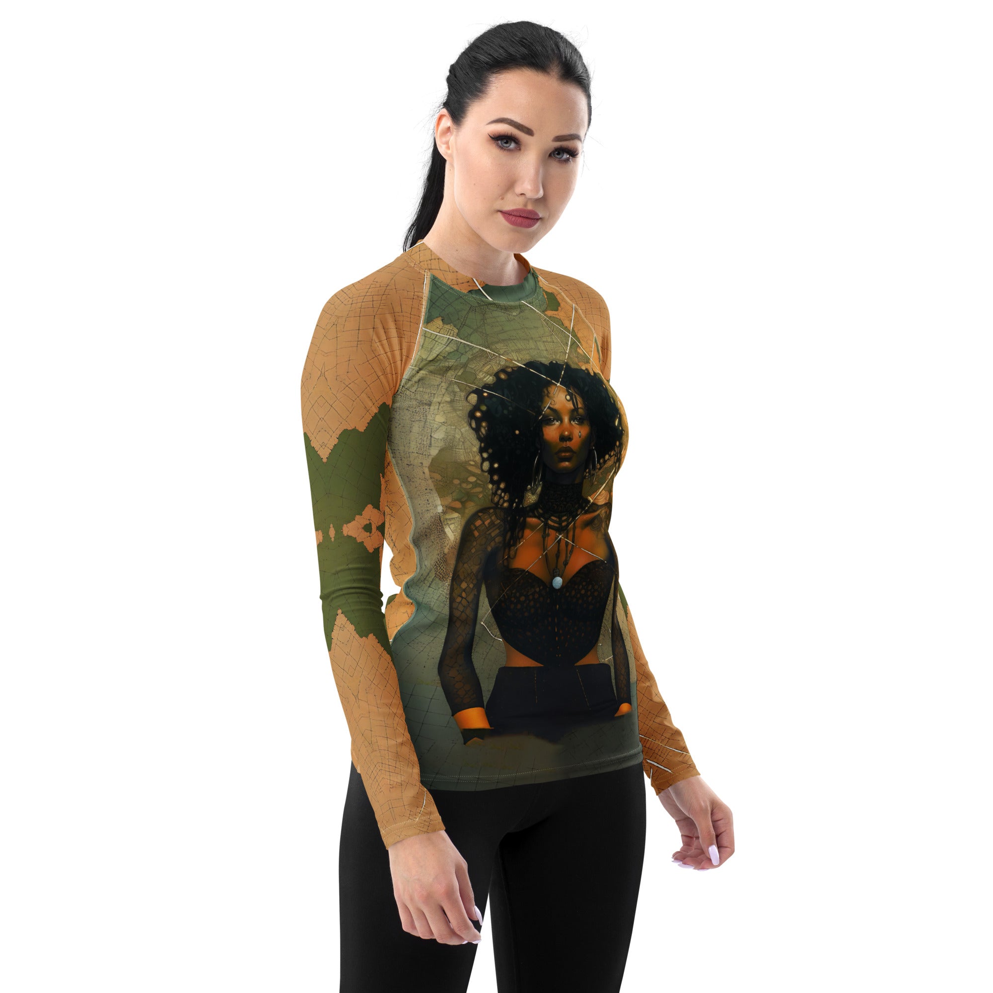 Colorful and artistic Bohemian Rhapsody women's rash guard.