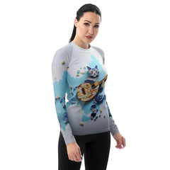 Women's rash guard for surfing and swimming.