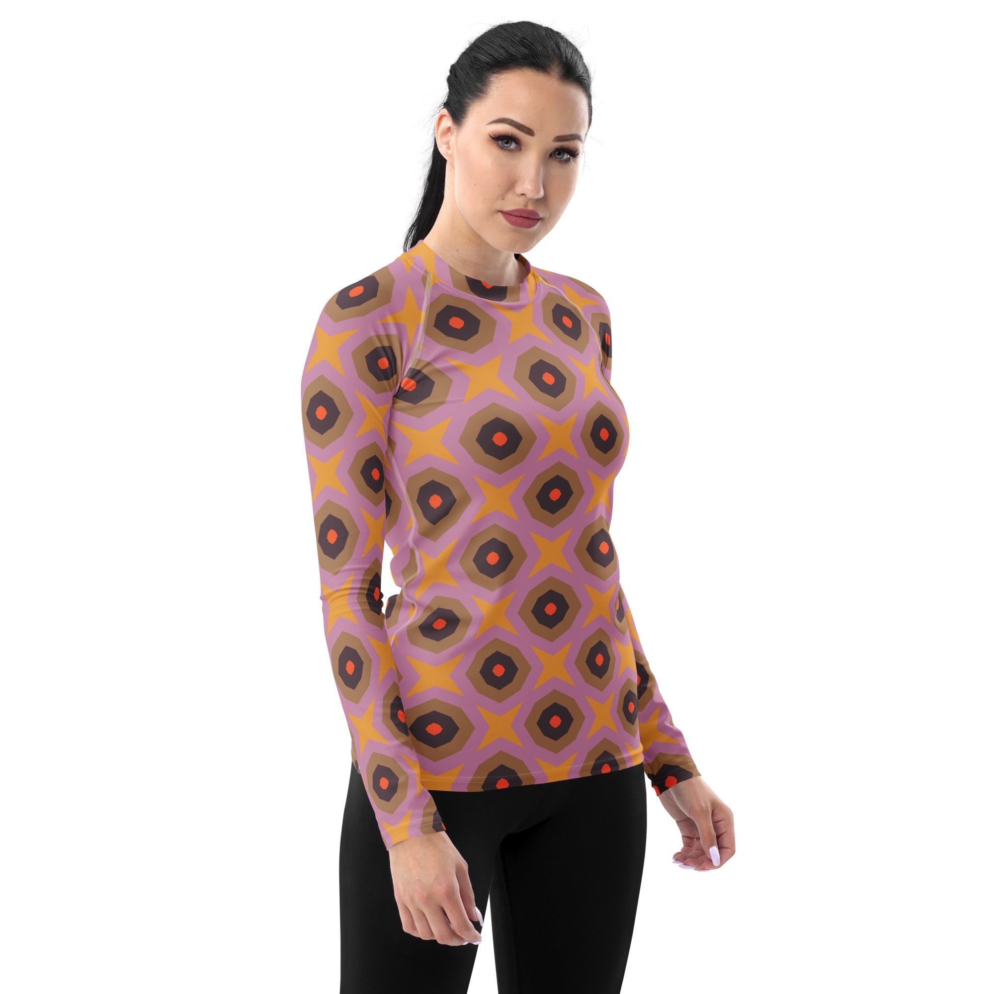 Women's rash guard with vibrant abstract artwork