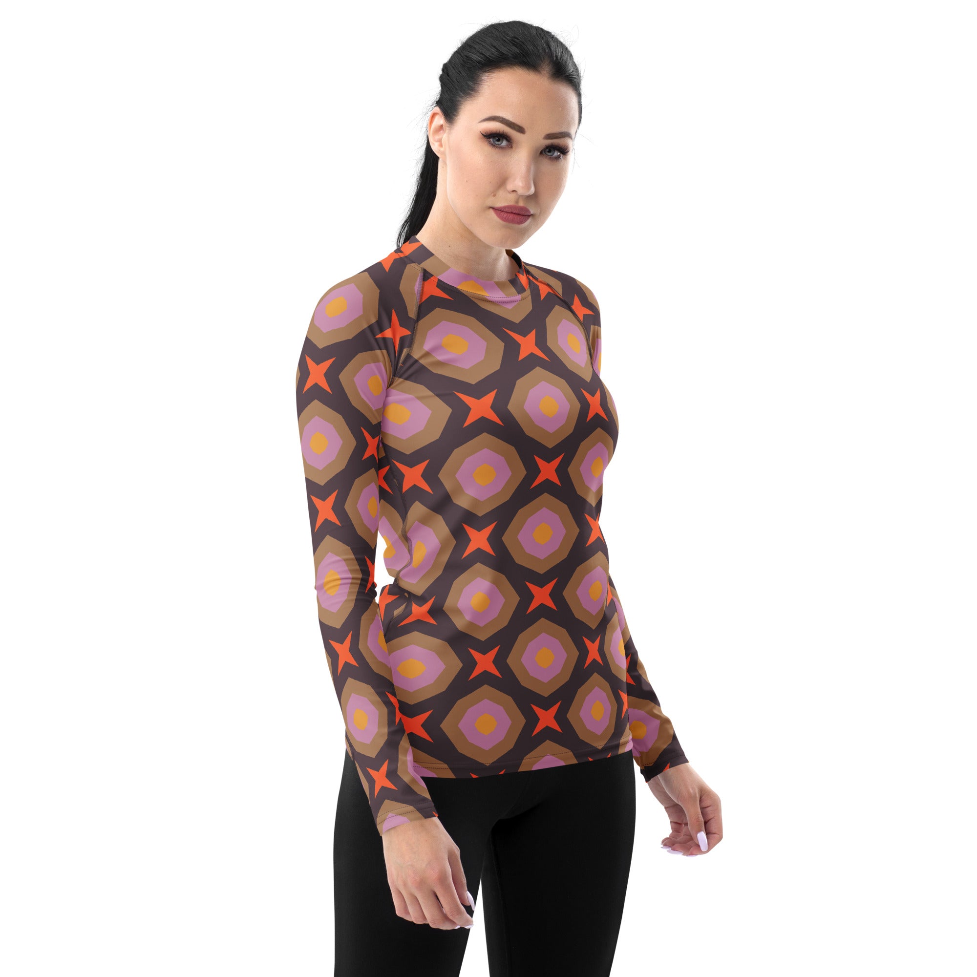 Ethnic pattern women's rash guard front view