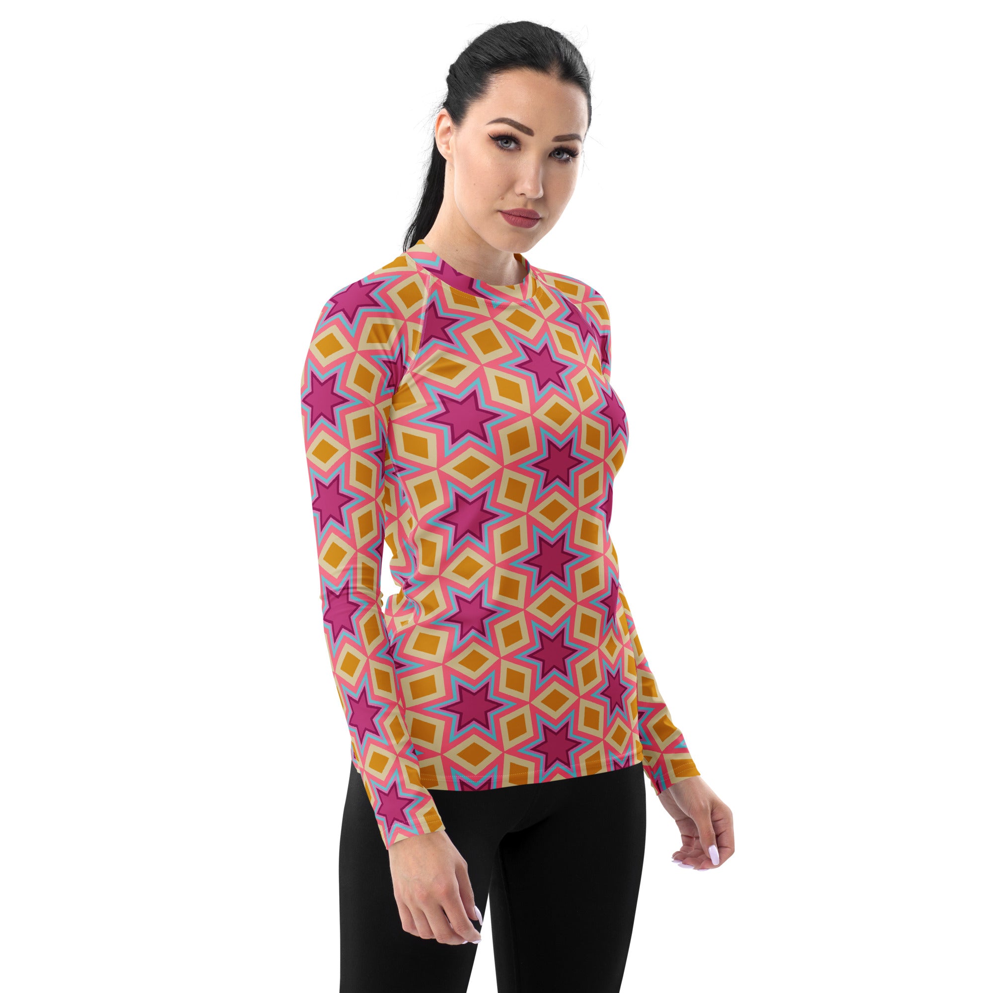 UV protective women's rash guard with paisley design