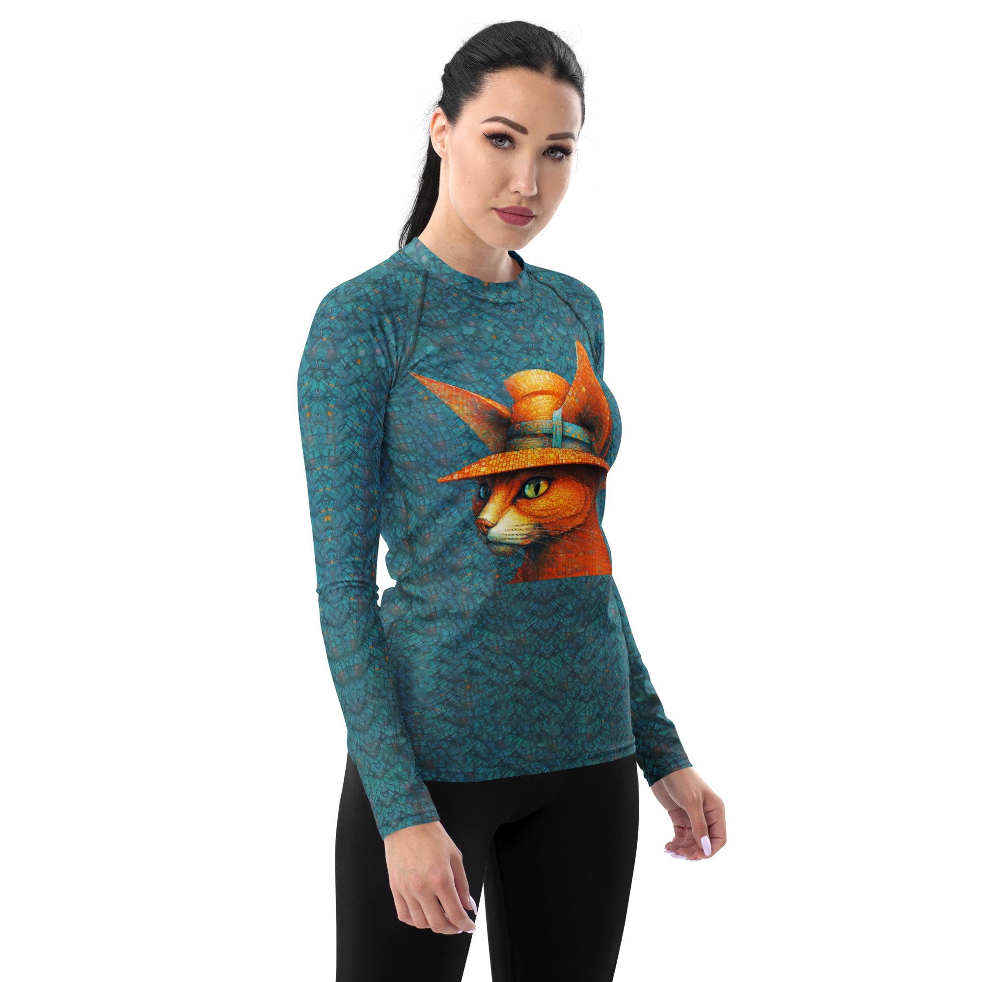 Curious Cat Women's Rash Guard front view