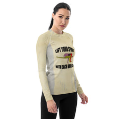 Elegant Blissful Bridge design on women's rash guard.