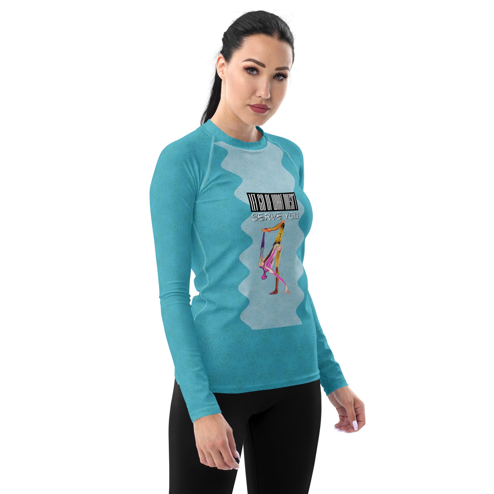 Women's rash guard with Triangle Pose for enhanced focus.