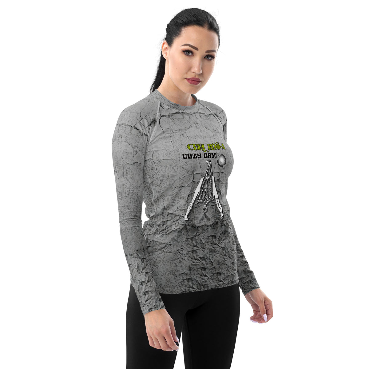 Women's rash guard with Side Plank Pose for enhanced strength.