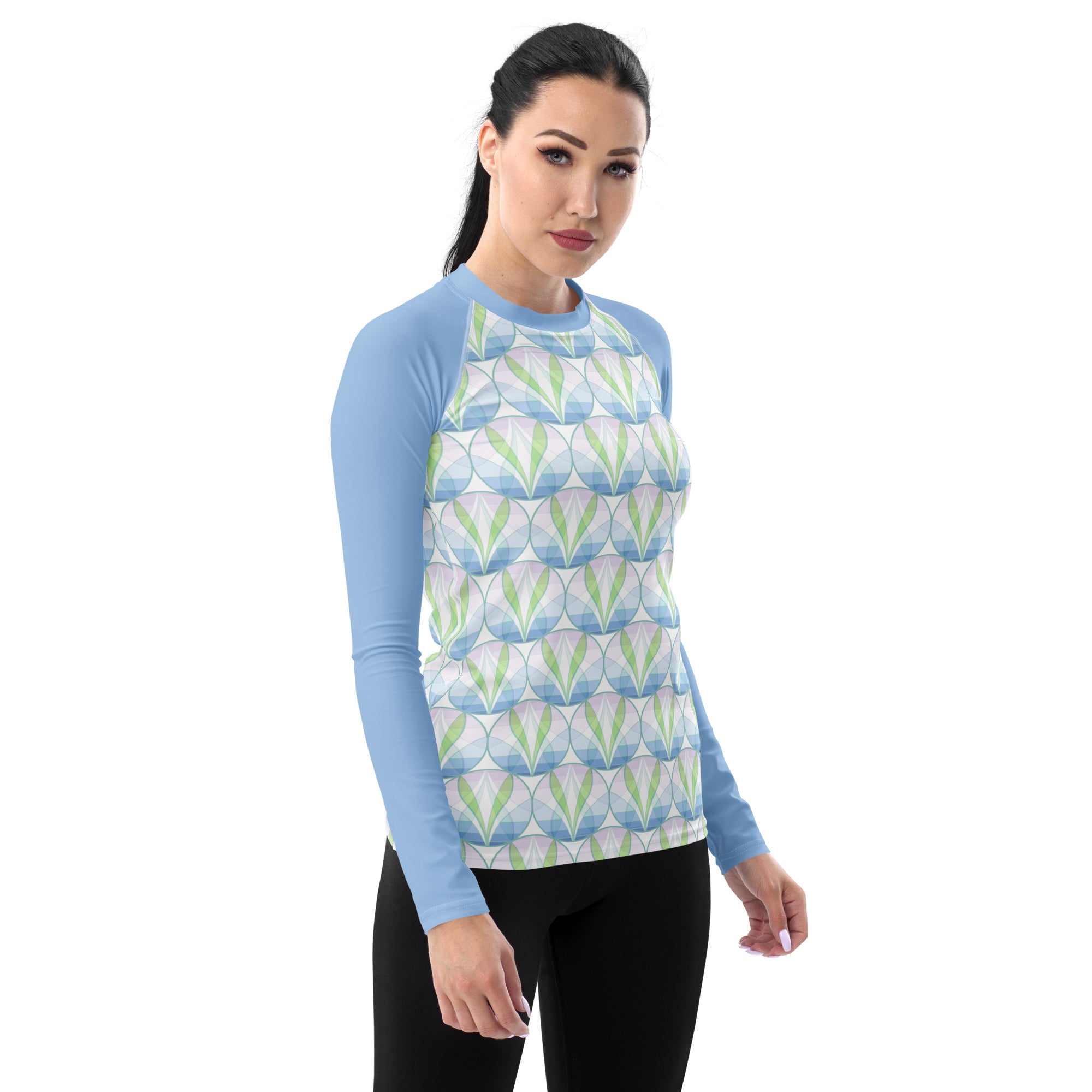 Tribal Chic Rash Guard in outdoor setting