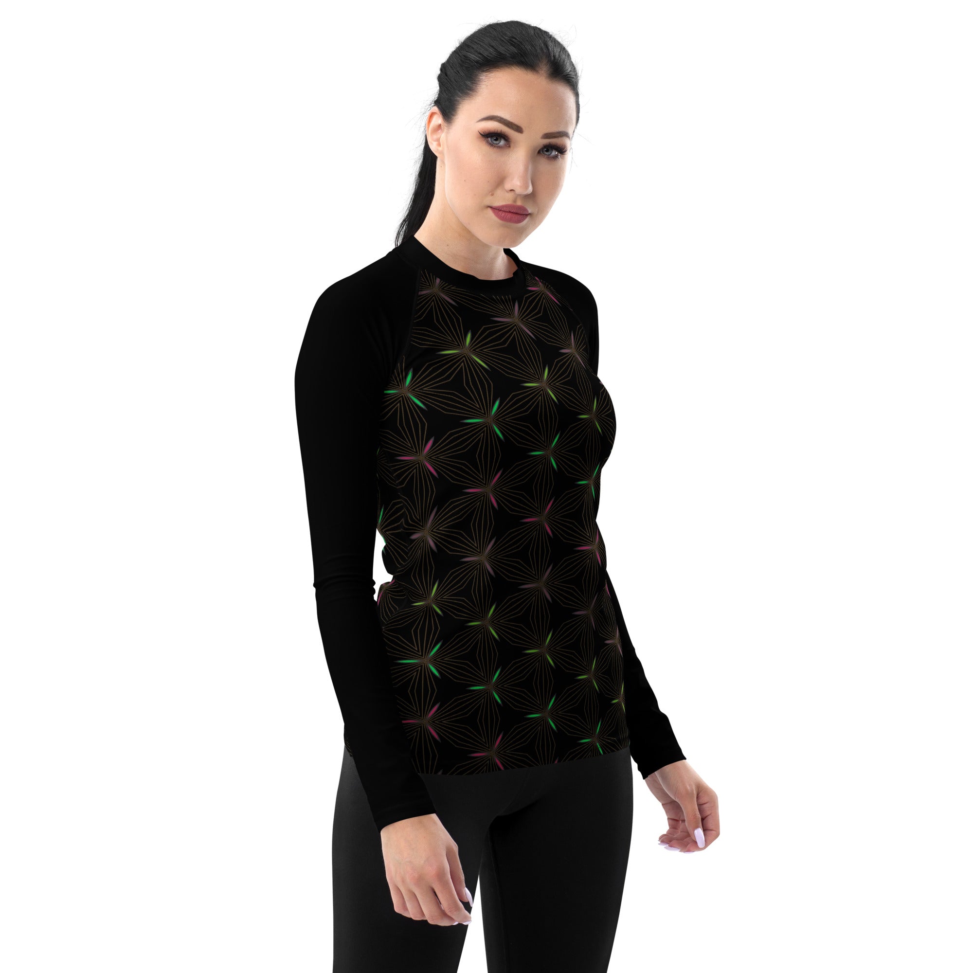 Women's rash guard with geometric design for swimming