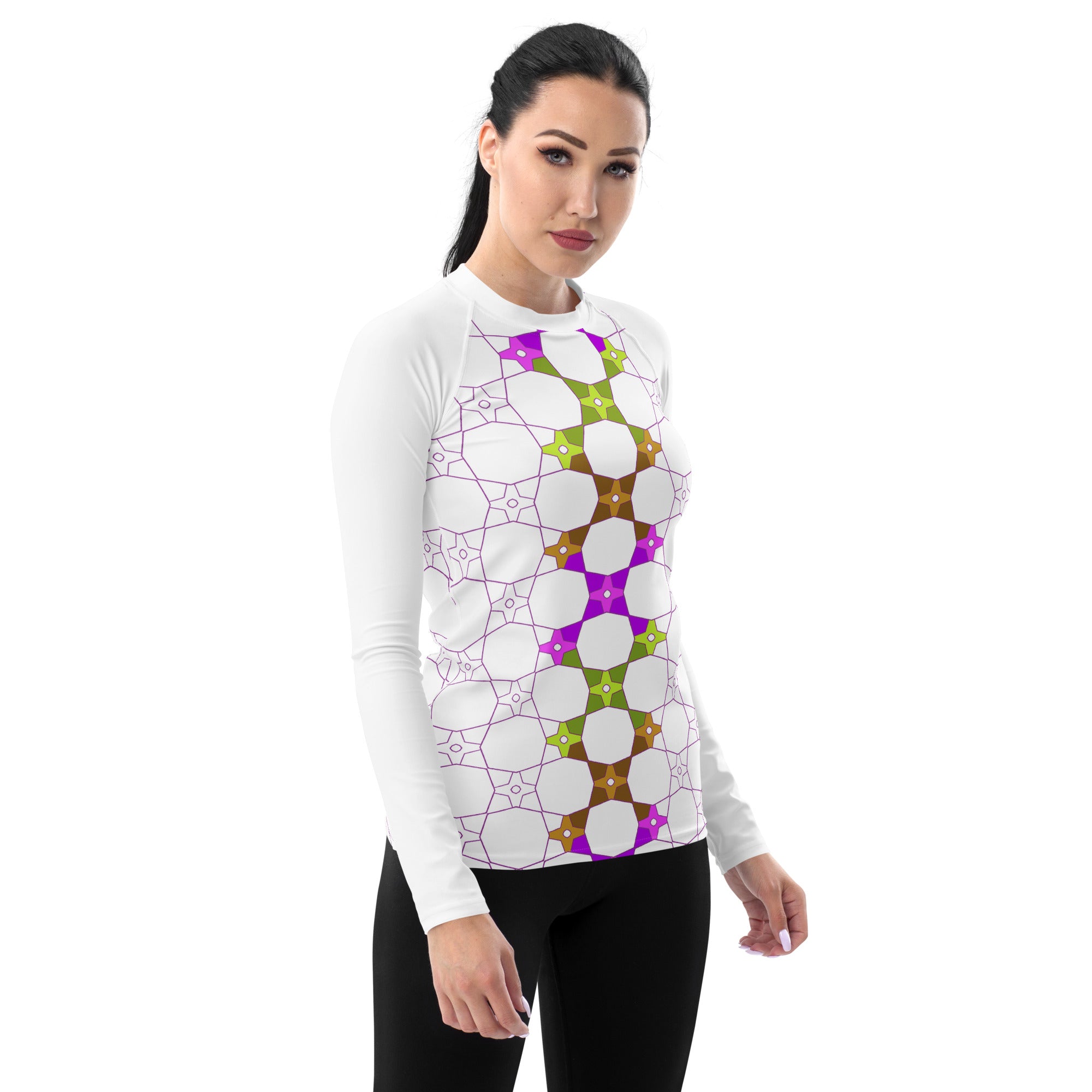 Tranquil Waters Women's Rash Guard Close-Up Design