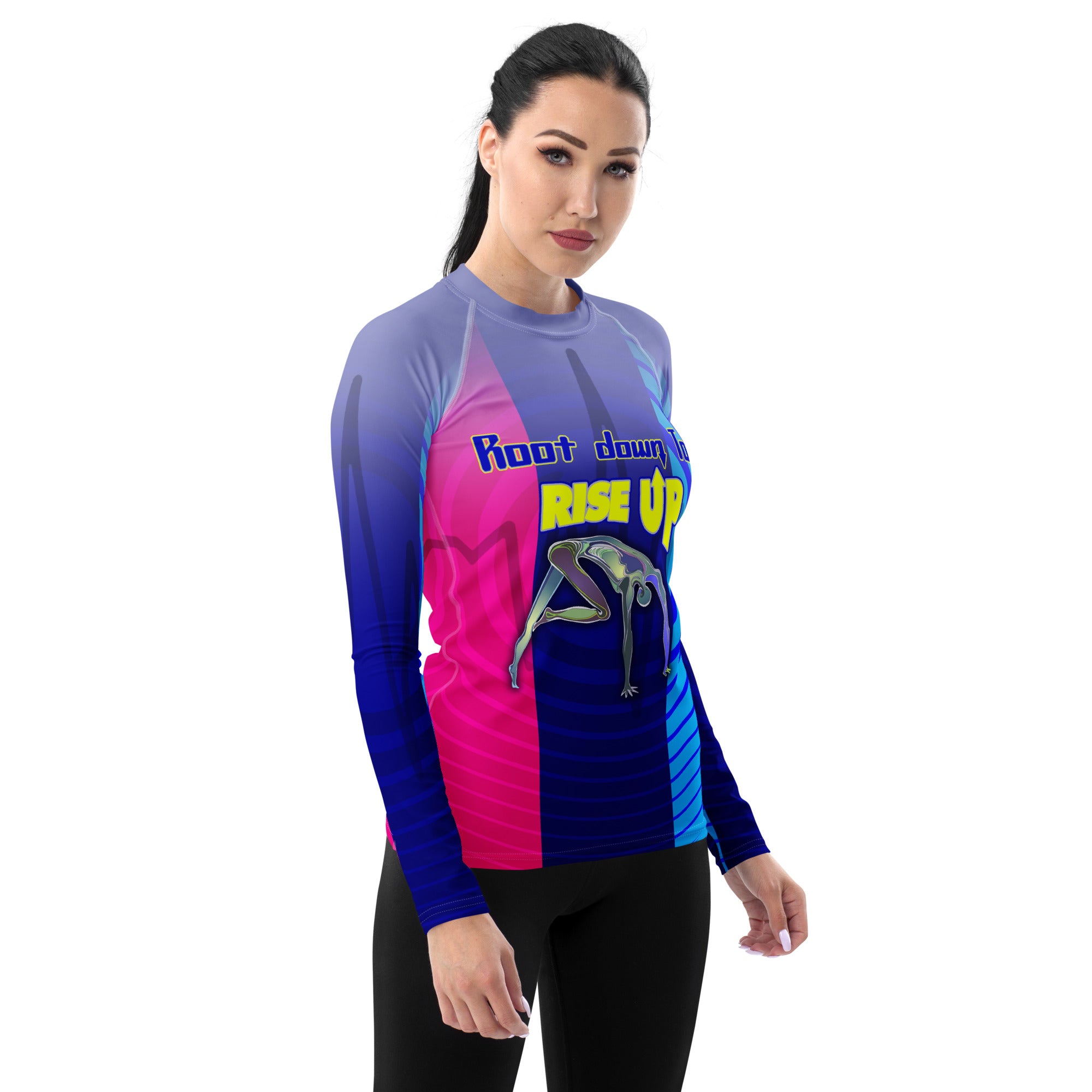 Comfortable fit of Reflective Retreat Women's Rash Guard for outdoor sports.