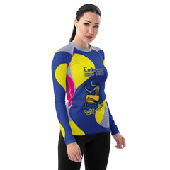 Neon women's rash guard with UV protection.