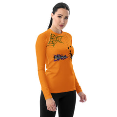 Back view of Trick Or Treat Women's Rash Guard for activewear





