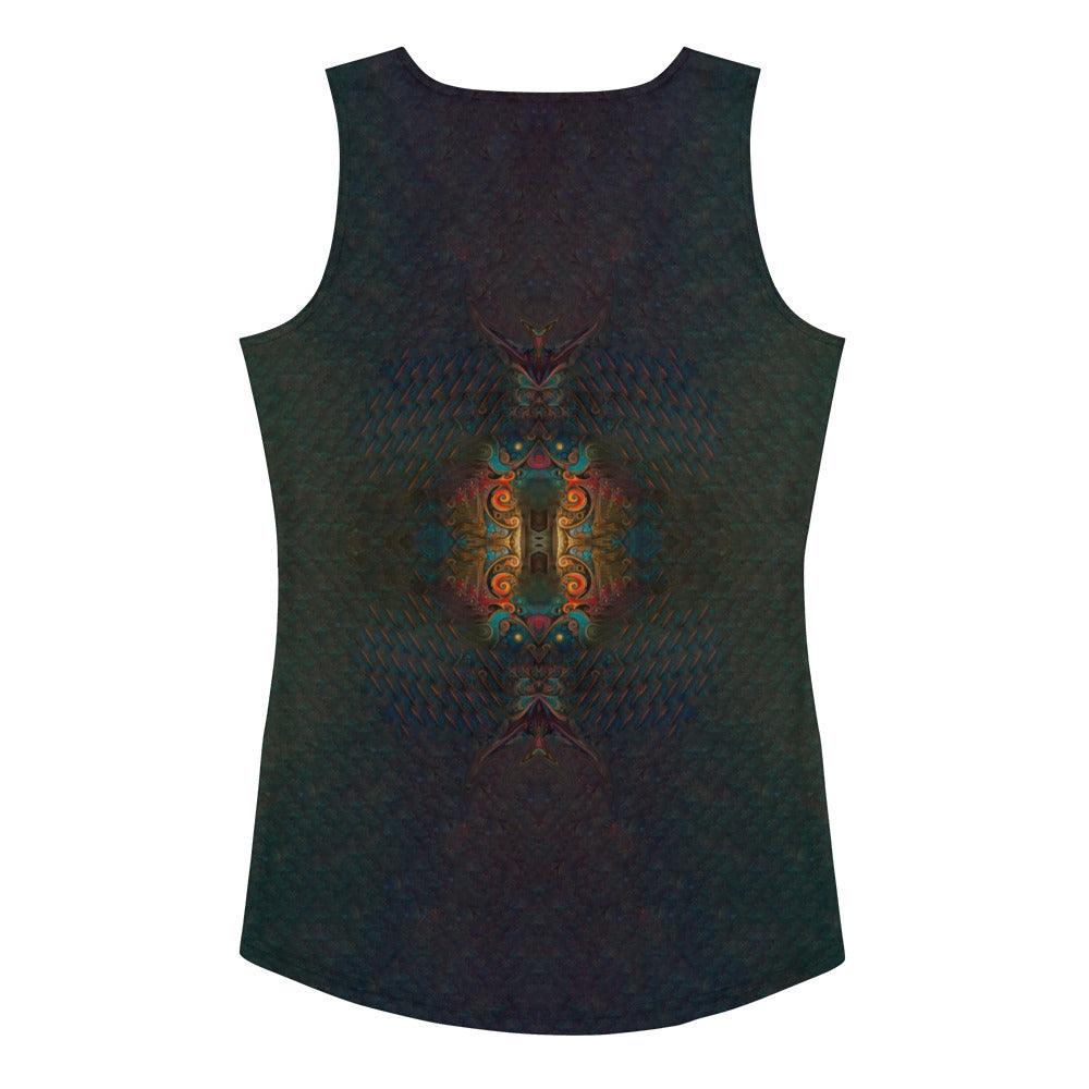 Man wearing Vintage Visions sublimation tank top in urban setting.