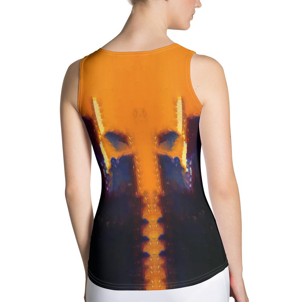 Rear view of SurArt 79 tank top showcasing sublimation design