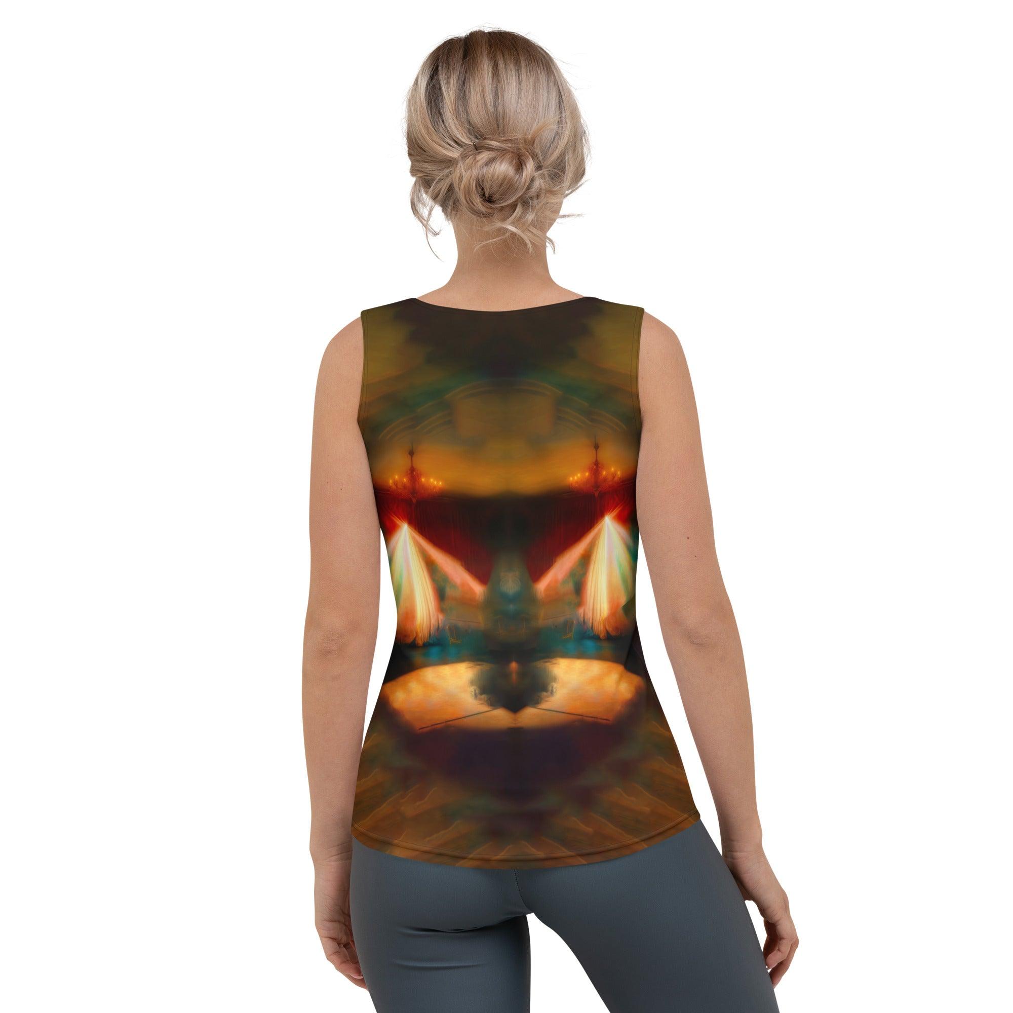 SurArt 112 sublimation tank top laid flat for full design view