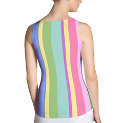 Colorful and comfortable sunset stripes tank top for women, perfect for casual wear.