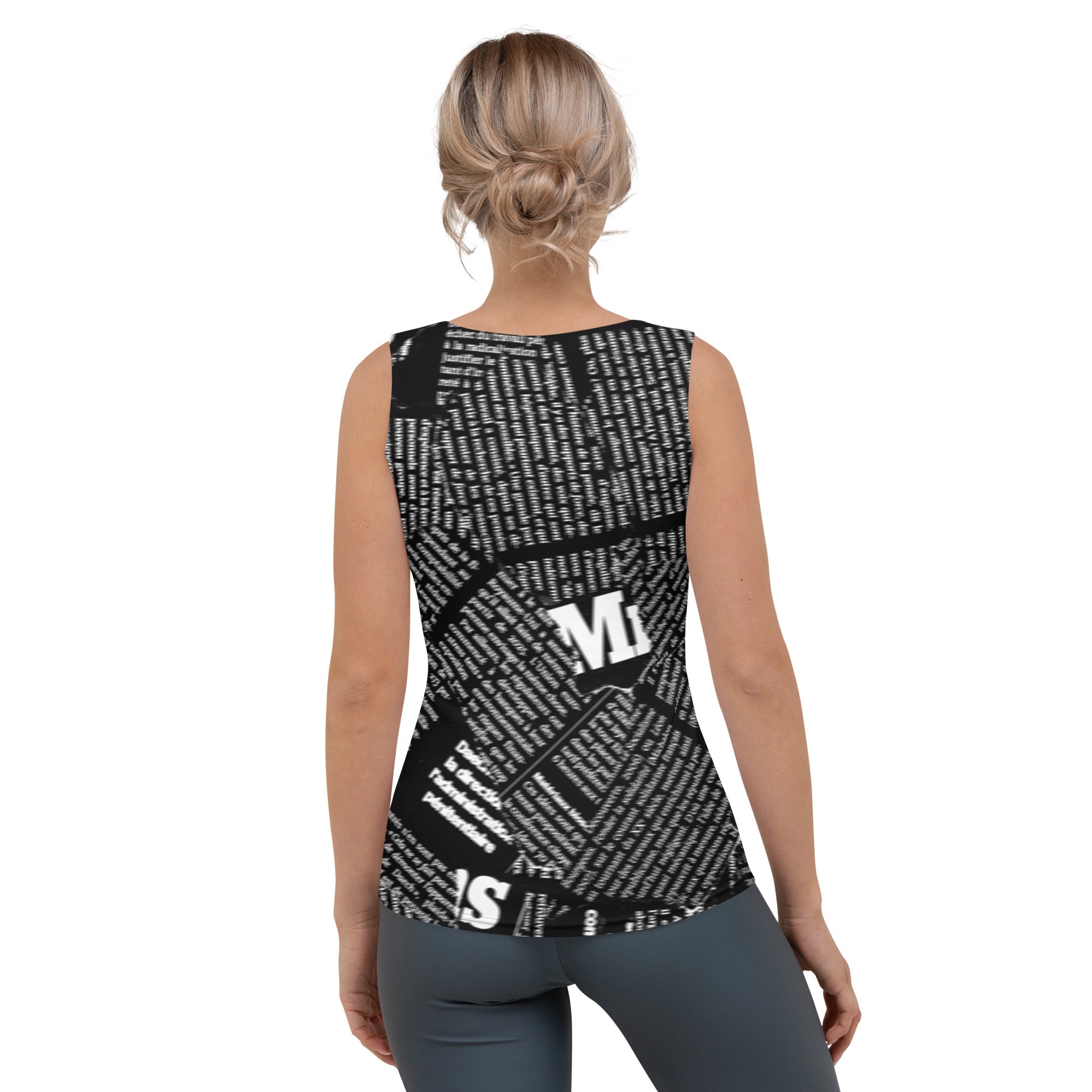 Woman wearing Retro Pop Tank Top with colorful design