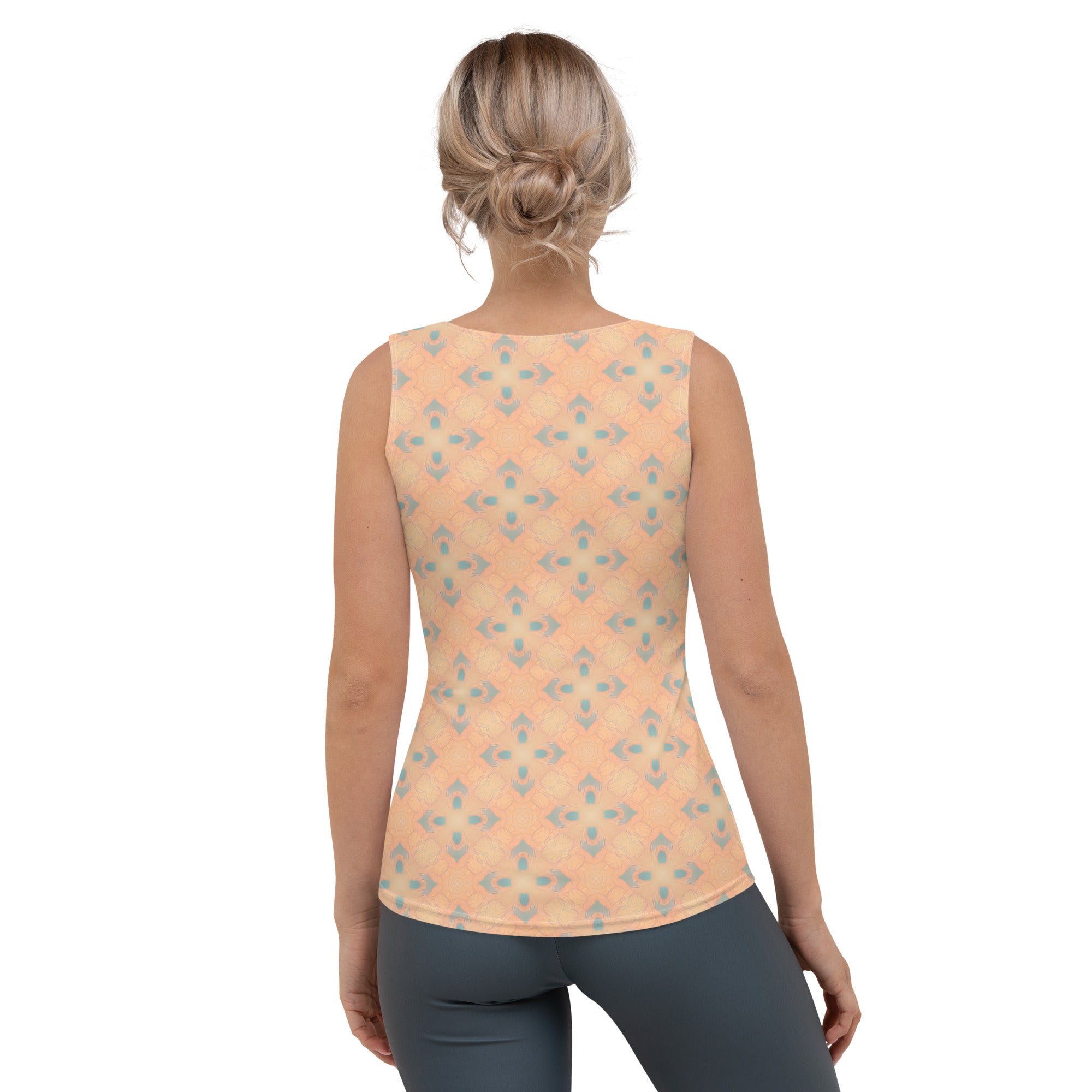 Woman Wearing Sunflower Symphony Tank Top