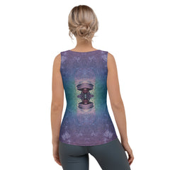 Woman wearing Cosmic Cascade Tank Top during a workout.