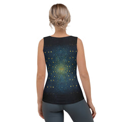 Women's celestial themed tank top with moon design.