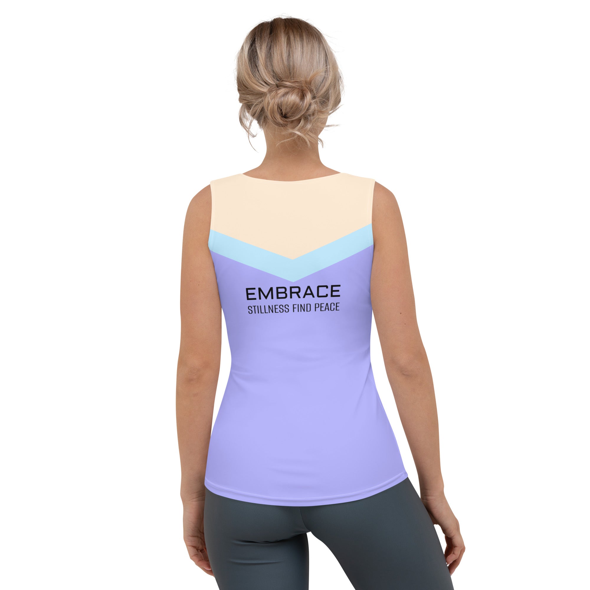 Model wearing the Pure Harmony Women's Tank Top during a yoga session.
