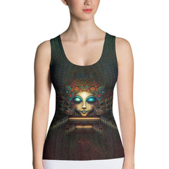 Vintage Visions sublimated tank top with colorful patterns.
