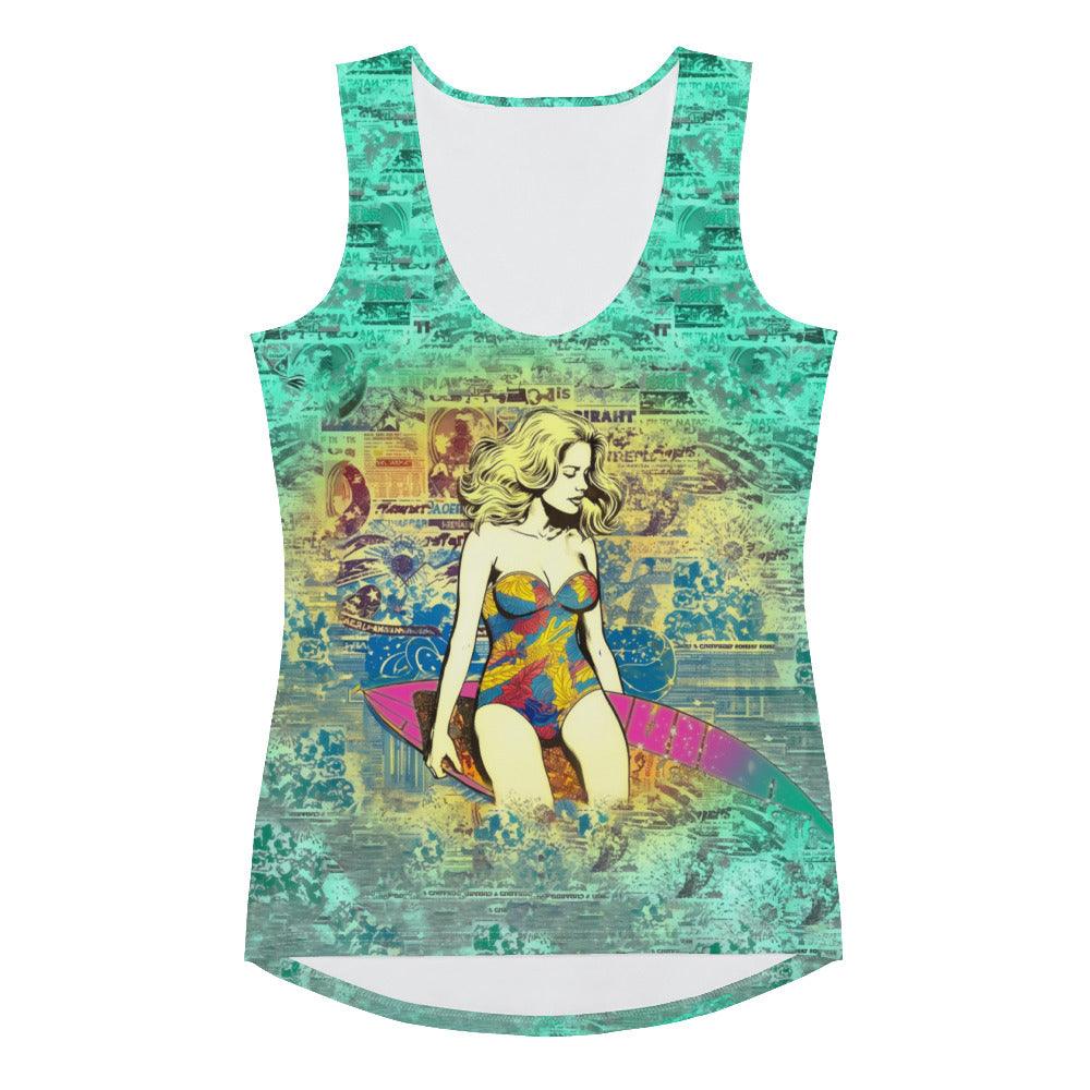 Sleek Surfing 1 23 Sublimation Tank Top featuring vibrant, surf-inspired graphics for a bold statement.