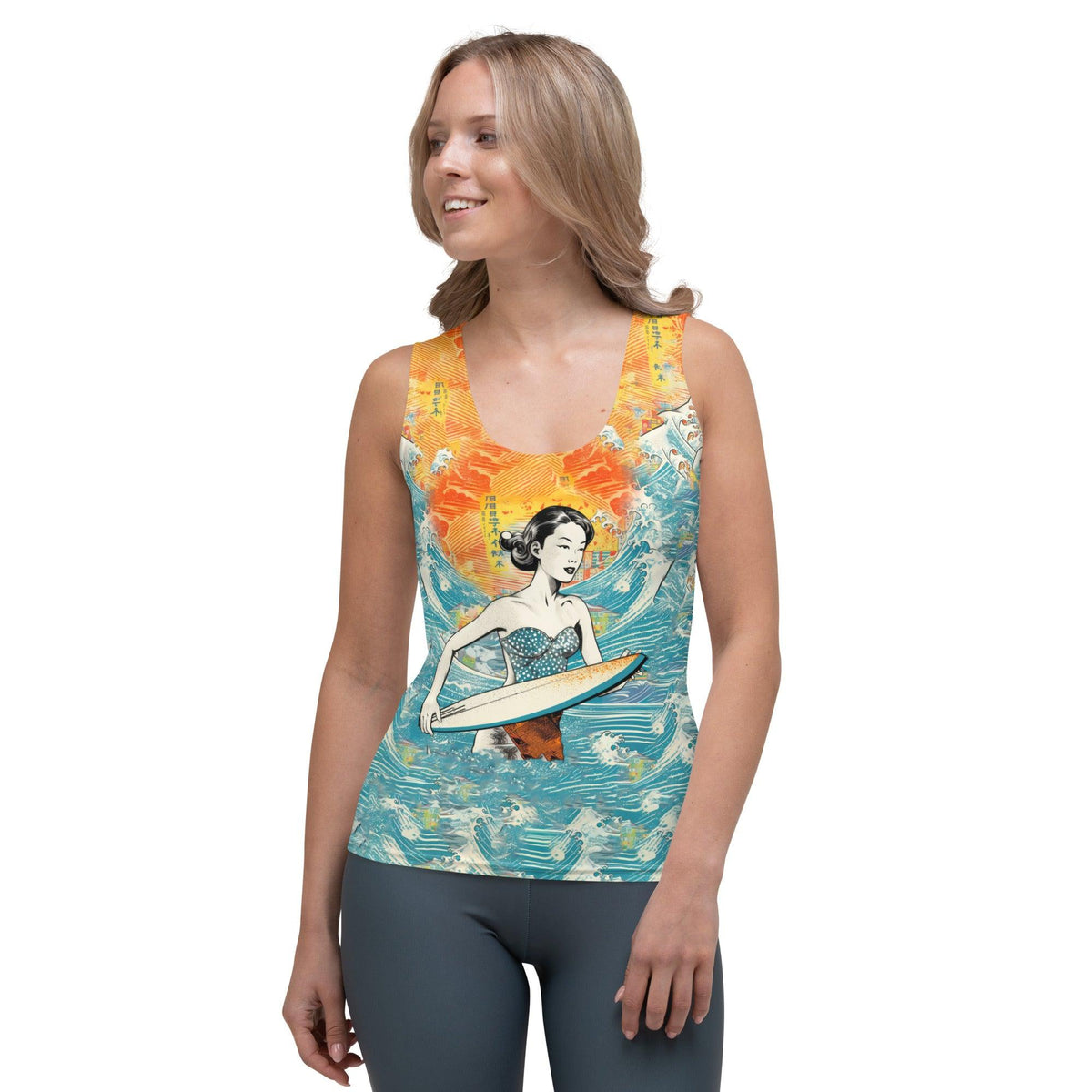 Trendy Surfing 1 41 Sublimation Tank Top with a standout pattern for surf enthusiasts.