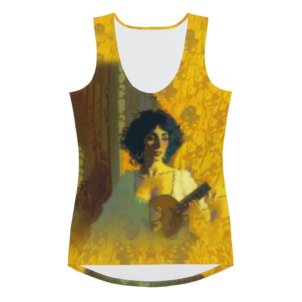 Model showcasing the fit of SurArt 83 sublimation tank top