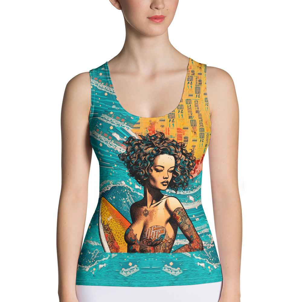 Surfing Waves All-Over Print Women's Tank Top Ride The Ocean Swells - Beyond T-shirts