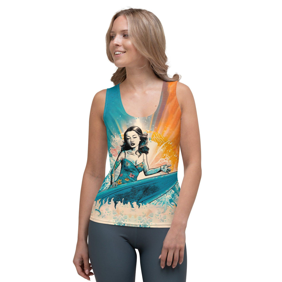 Coastal Escape All-Over Print Women's Tank Top Surfing Adventure - Beyond T-shirts