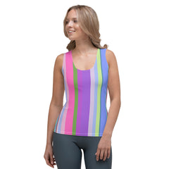 Colorful rainbow-striped tank top for women.