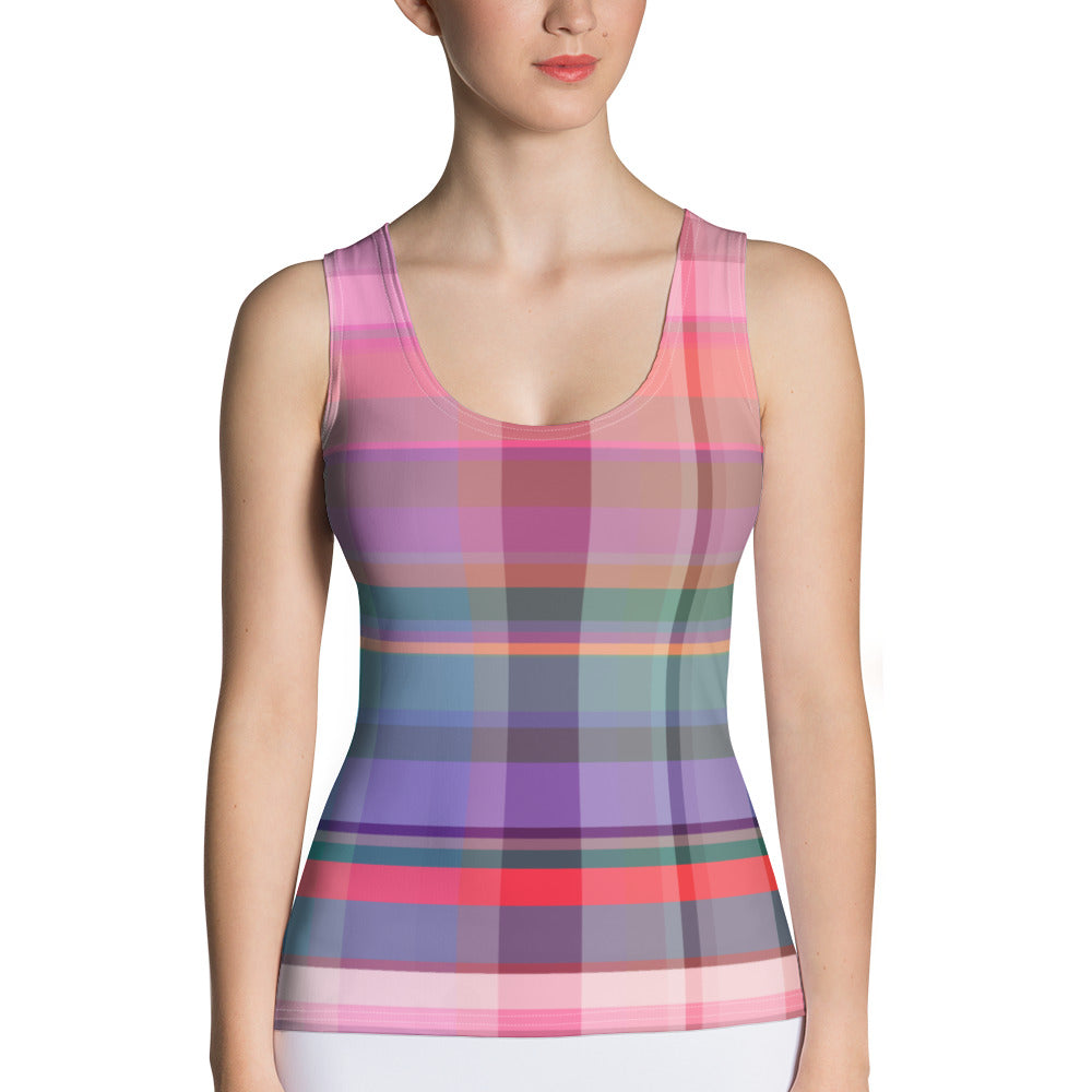 Vibrant Rainbow Burst pattern on a Women's Tank Top, bringing a kaleidoscope of joy to your outfit.