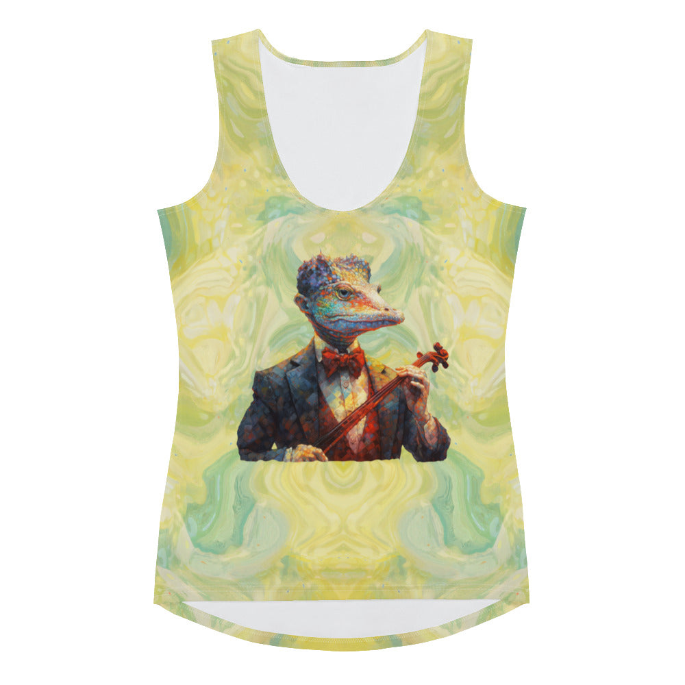 Jungle Jamboree Monkey print on women's tank top - vibrant design.