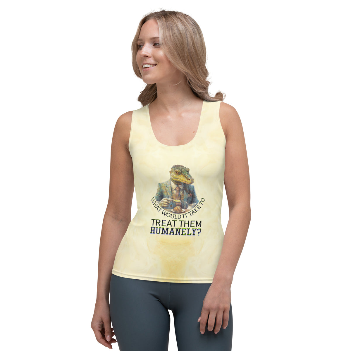 Enchanted Elephant Emporium women's tank top front view on model.