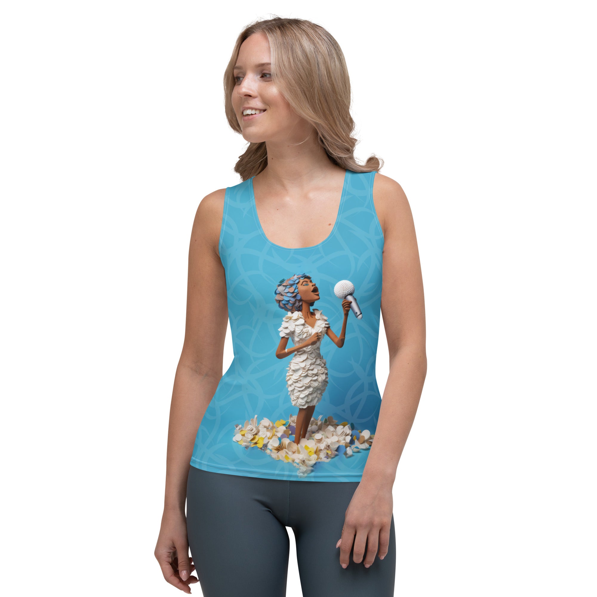 Women's tank top with sakura blossom design for summer.