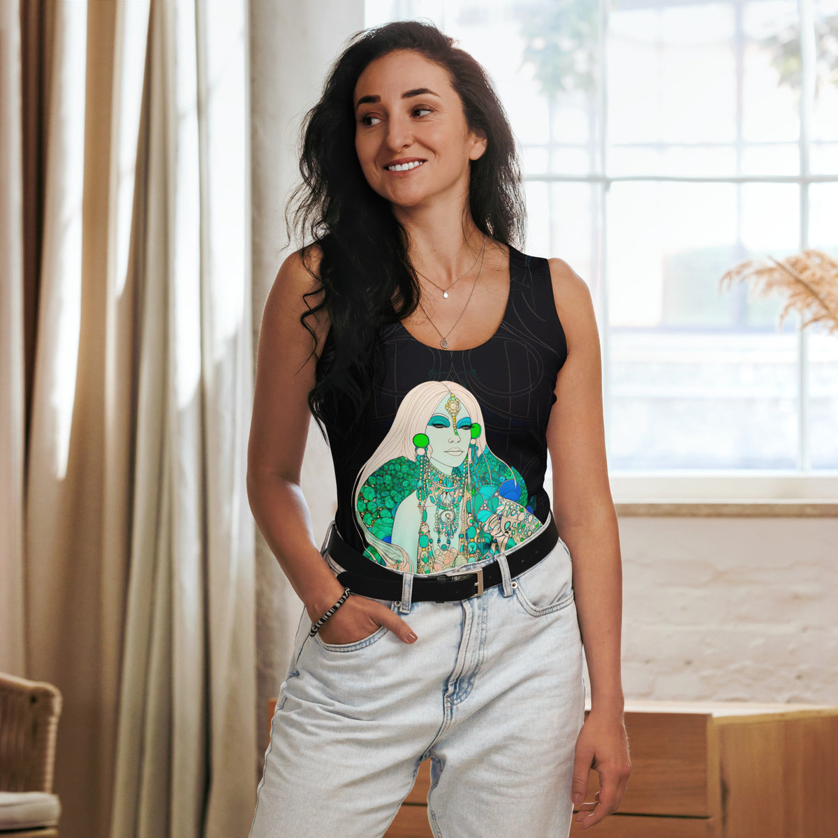 Women wearing Pop Culture Icon tank top, stylish and comfortable.