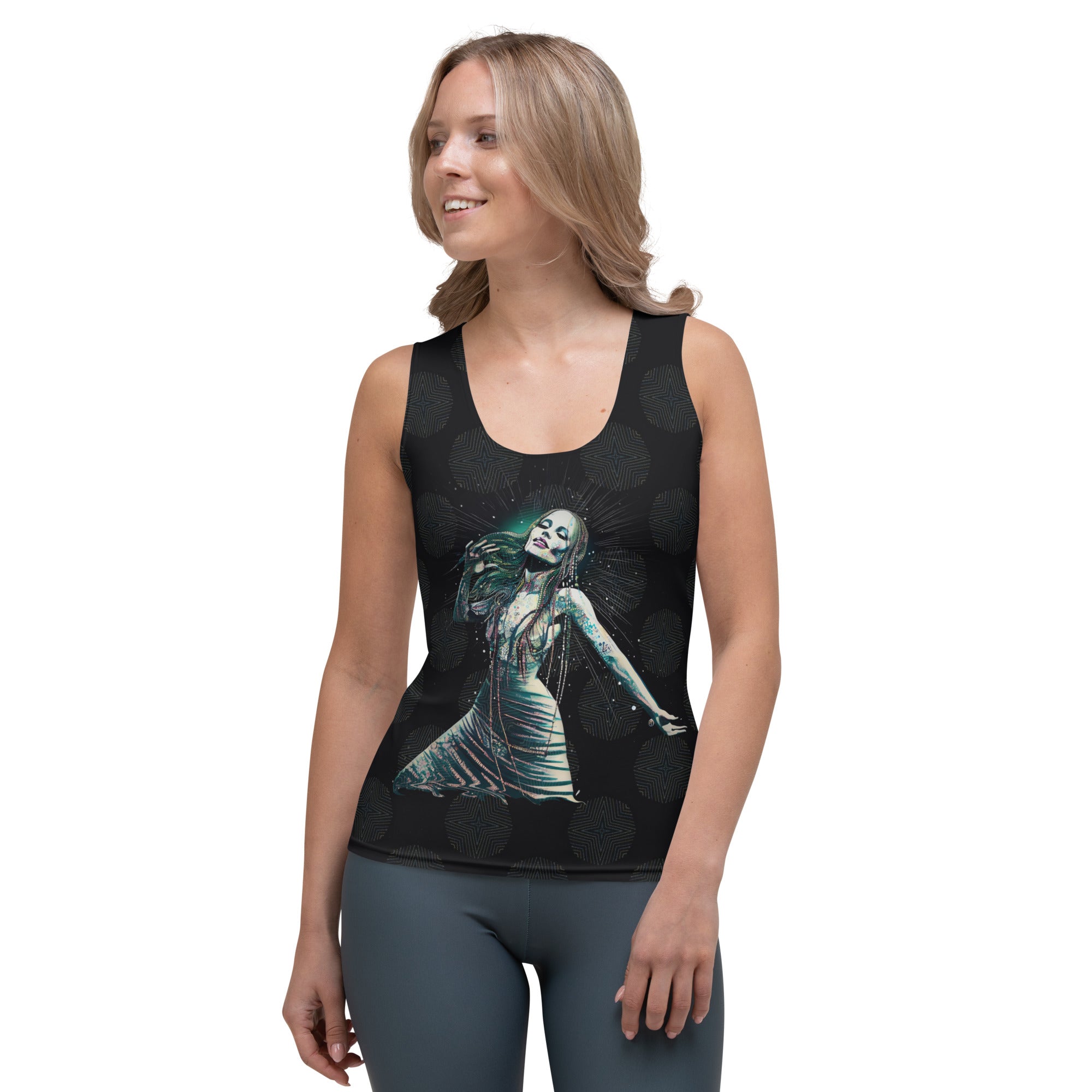 Front view of Petal Path Women's Tank Top on a mannequin