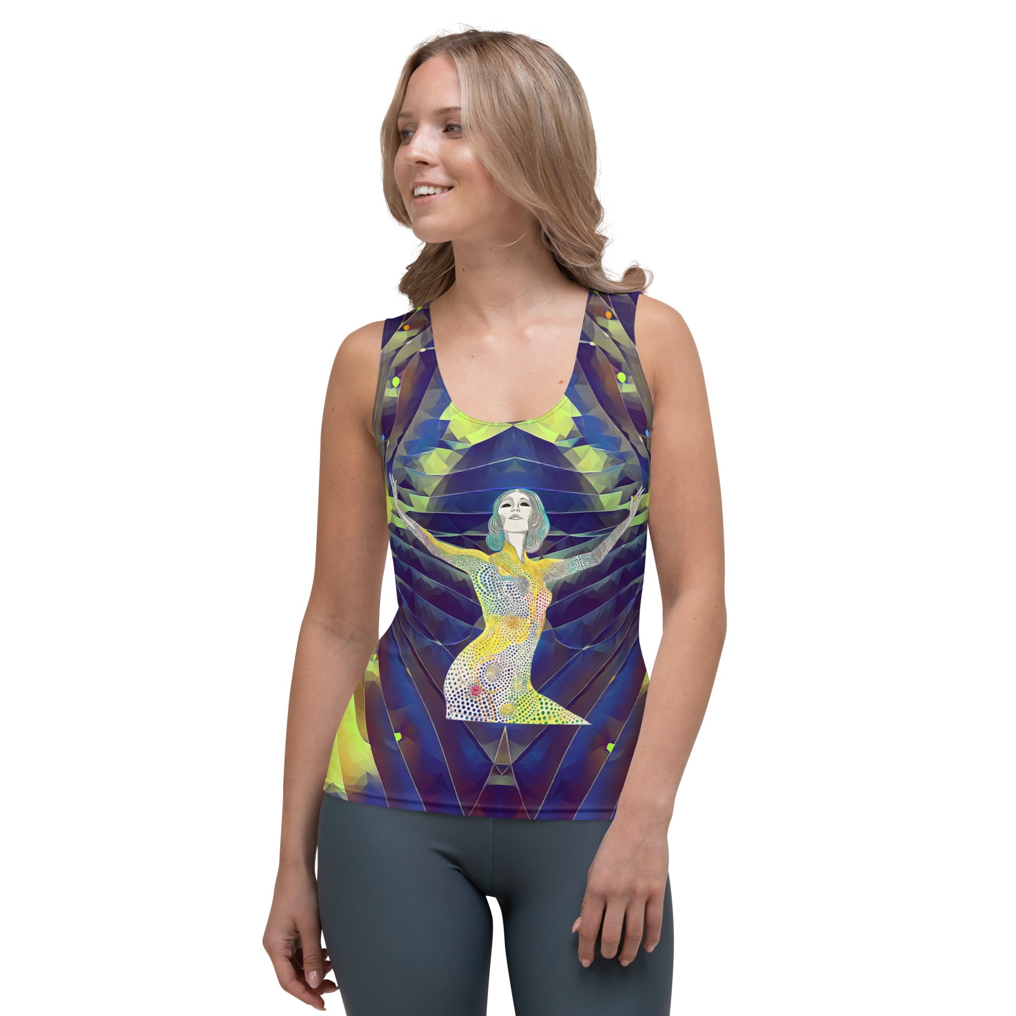 Sunshine Blossoms Women's Tank Top Floral Print Close-Up.