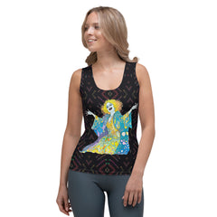 Flower Power Women's Tank Top Floral Print Close-Up.