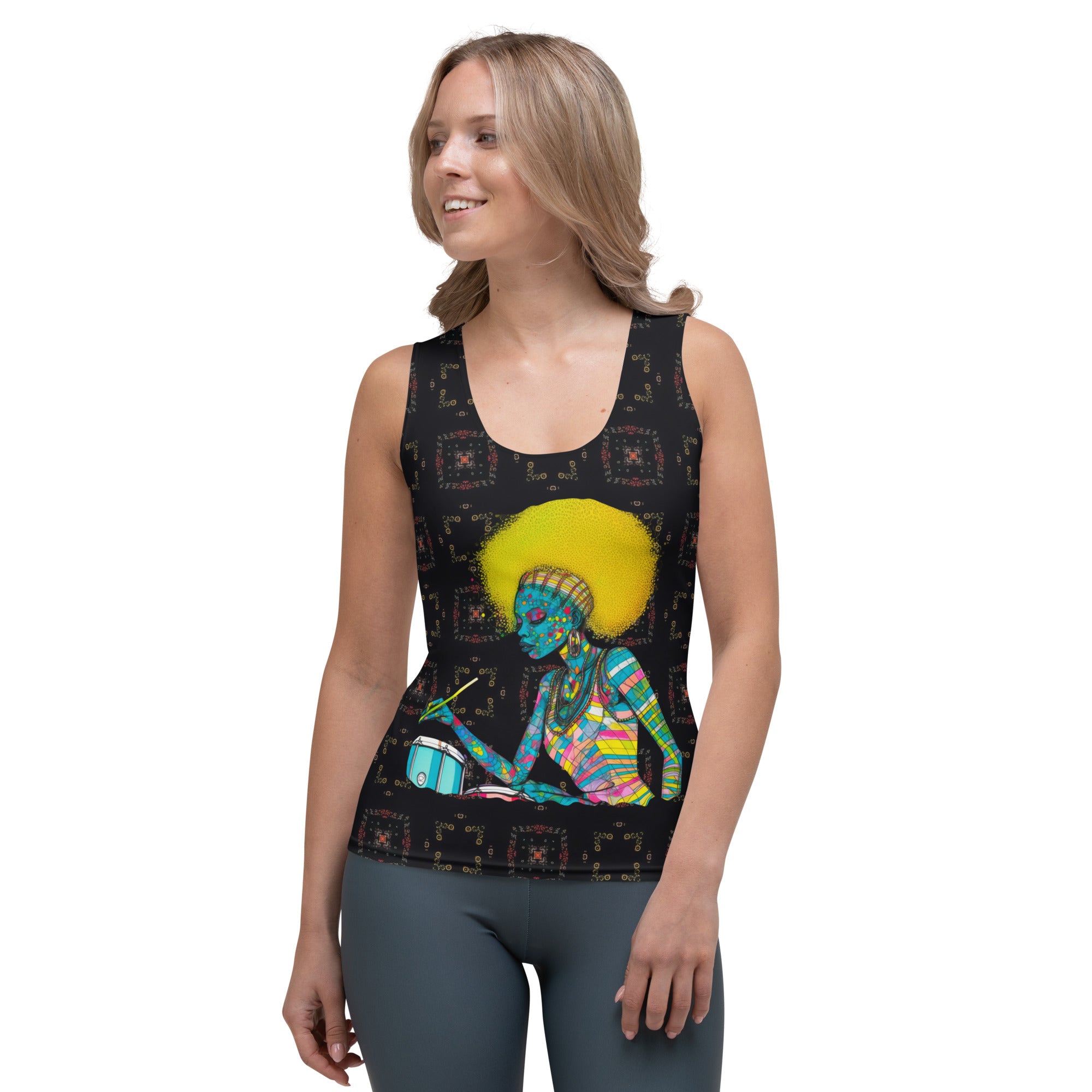 Mystic Meadow Women's Tank Top Floral Print Close-Up.